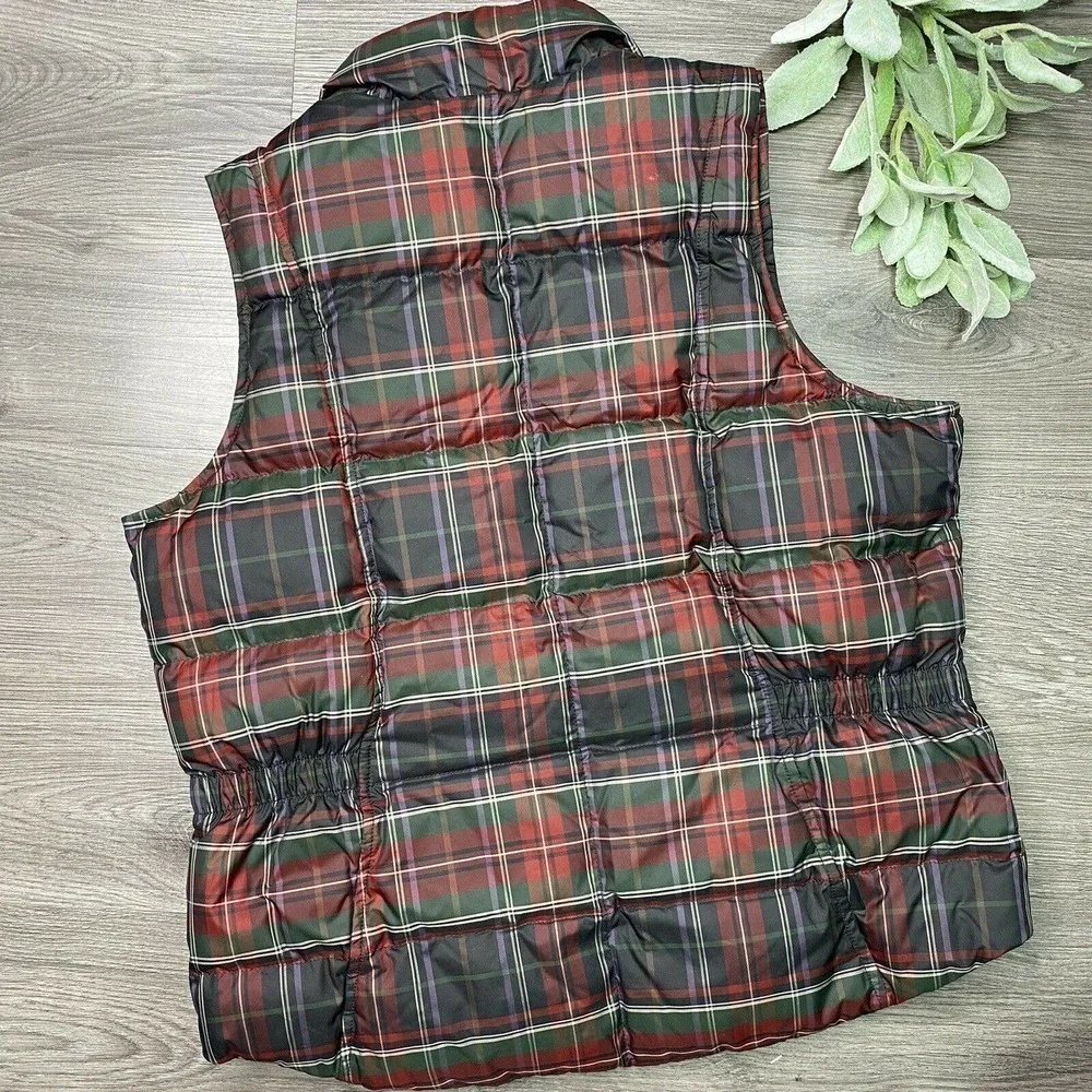 Eddie Bauer Women's size Medium Petite Plaid Full Zip Up Goose Down Vest